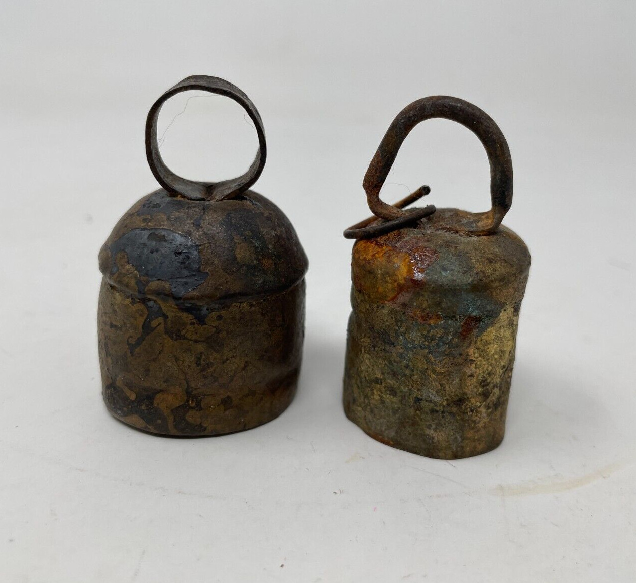 2 Antique Handmade Miniature Brass Bells