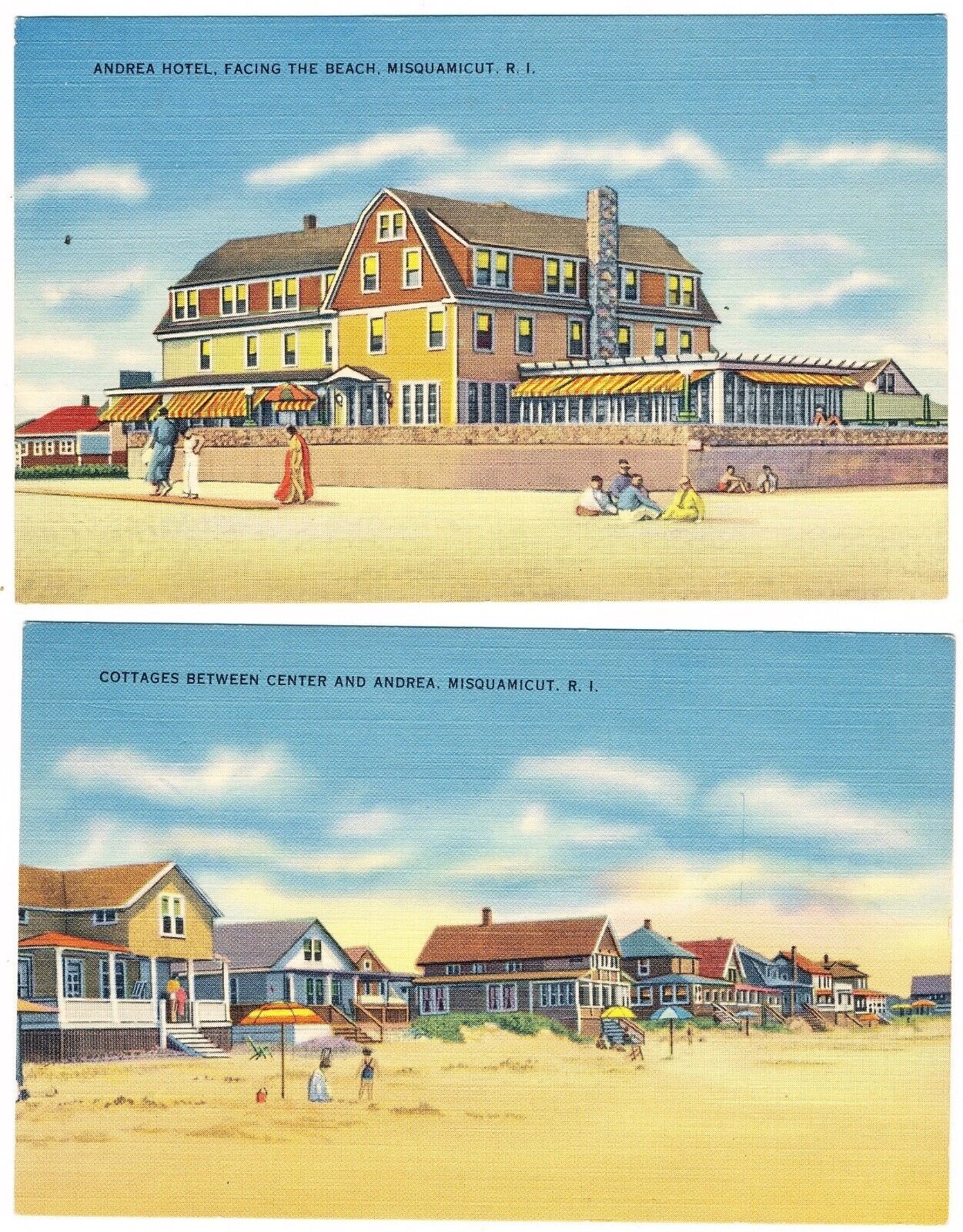 Lot of 2 Vintage Misquamicut RI Postcard-Andrea Hotel and Cottages