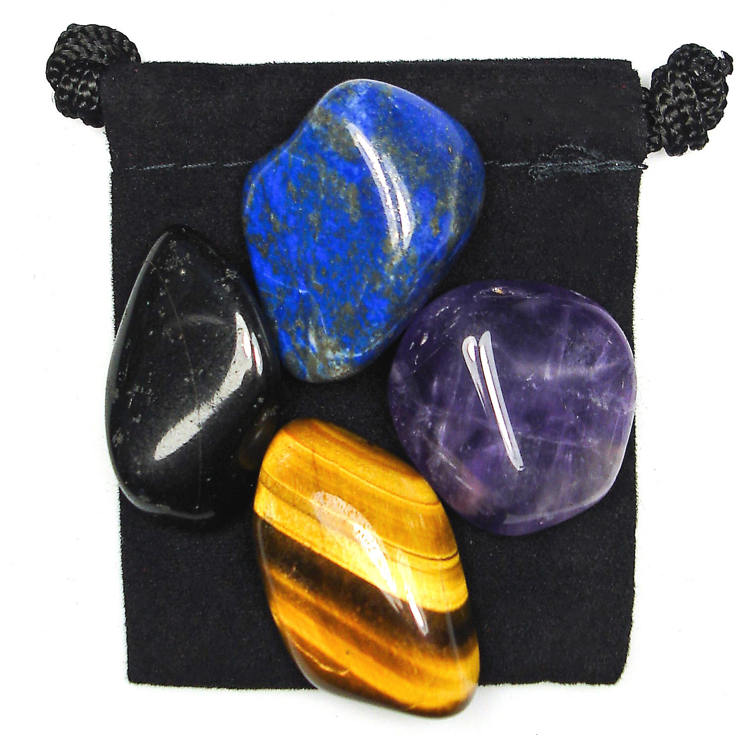 PSYCHIC ATTACK BLOCKER Tumbled Crystal Healing Set = 4 Gemstones + Pouch + Card