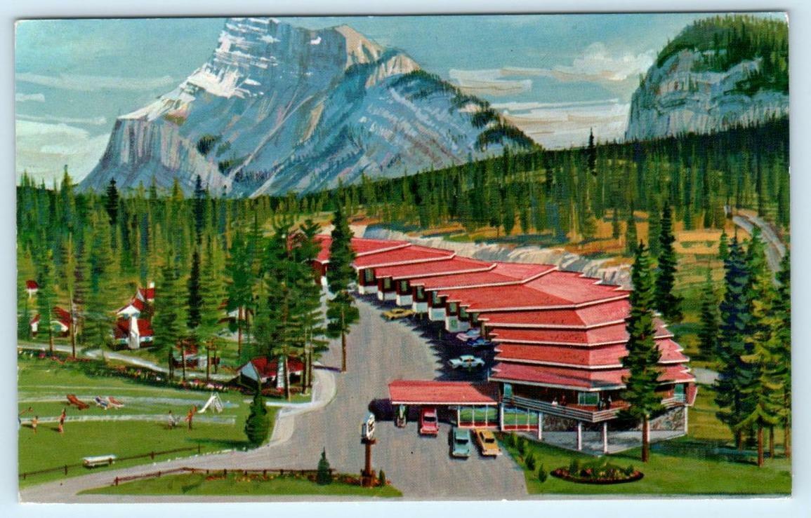 BANFF, Alberta Canada ~ Roadside SWISS VILLAGE LODGE Artist View c1960s Postcard