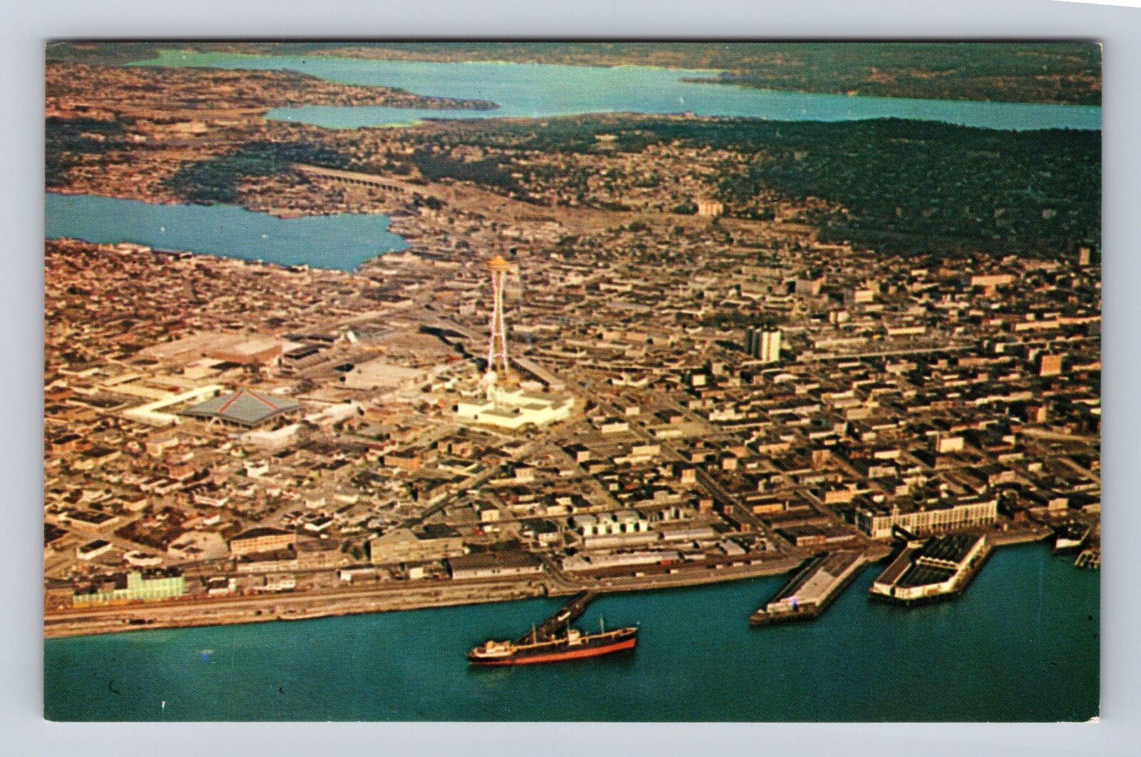 Seattle WA-Washington, Worlds Fair, Elliott Bay, Lake Union, Vintage Postcard