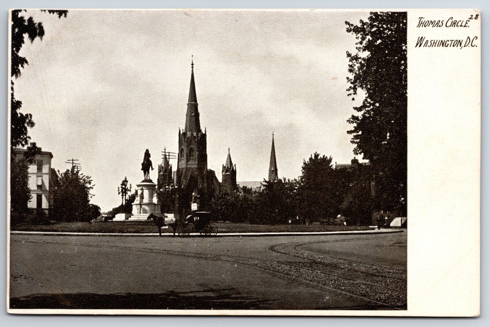Thomas Circle Church c1900\'s Washington DC Horse & Carriage Vintage Postcard