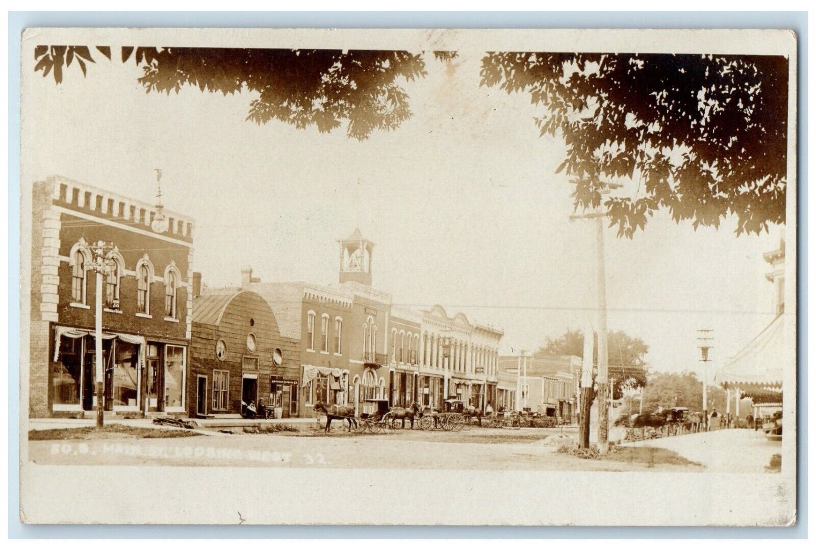 1908 Main Street Looking West Horse Carriage Amboy Illinois RPPC Photo Postcard