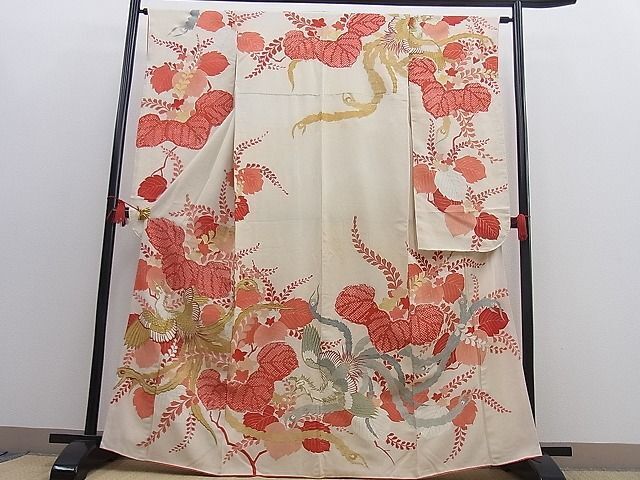 Furisode Kimono  Luxurious  Sashimi Phoenix Tung Blossom Golden Color Excellent