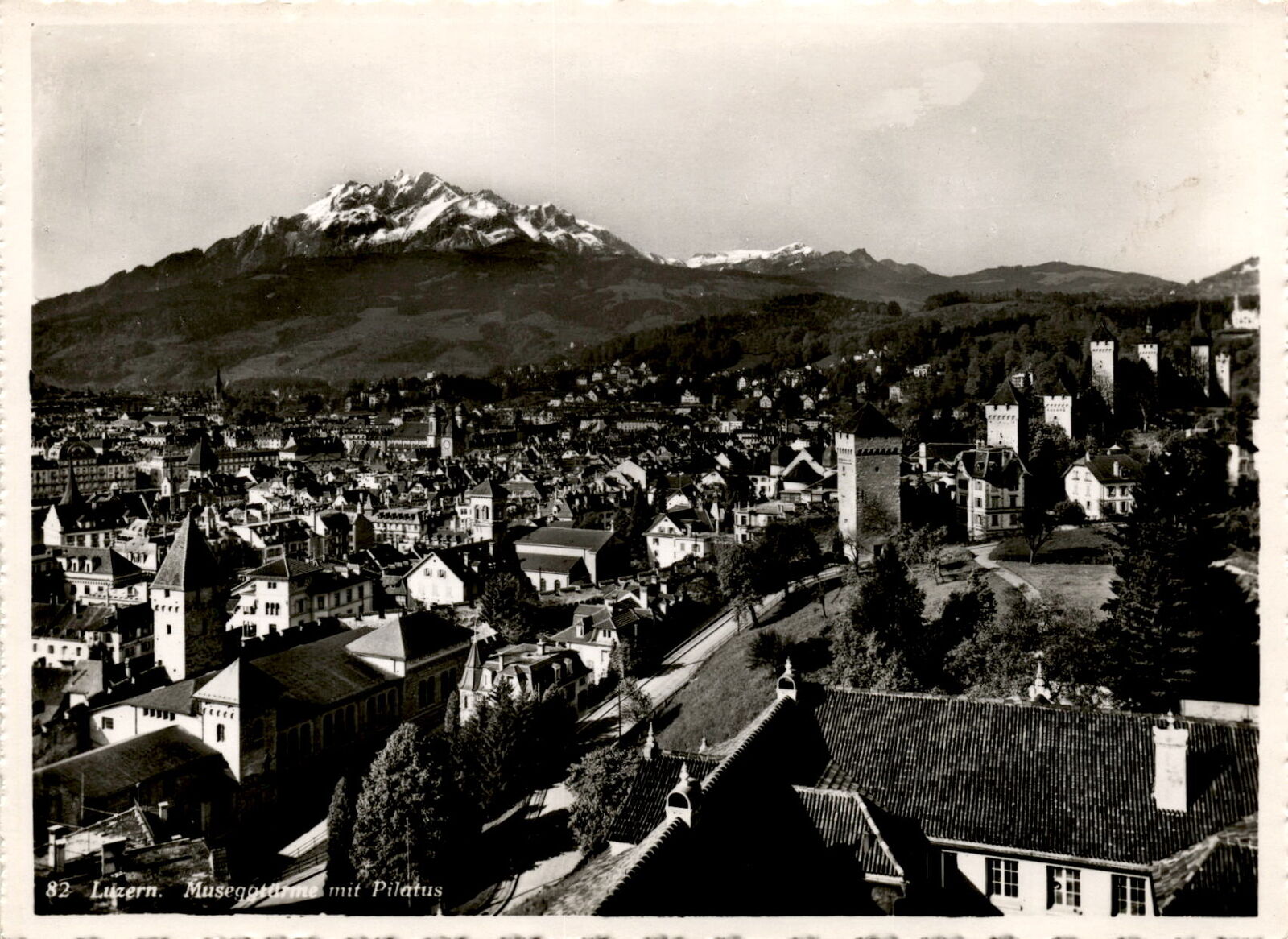 Vintage Luzern Musegg Towers with Pilatus Swiss Fabrication RPPC