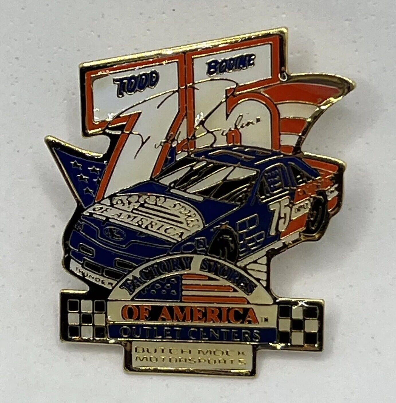 Todd Bodine #75 Factory Stores Of America Racing Race NASCAR Car Lapel Hat Pin