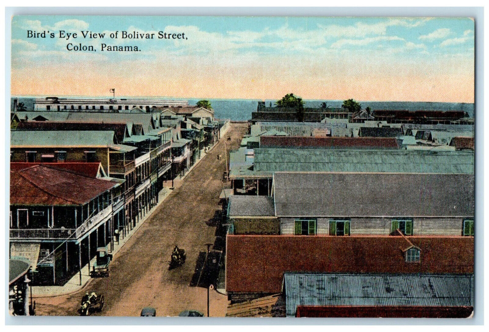 c1910 Bird\'s Eye View of Bolivar Street Colon Panama Antique Postcard