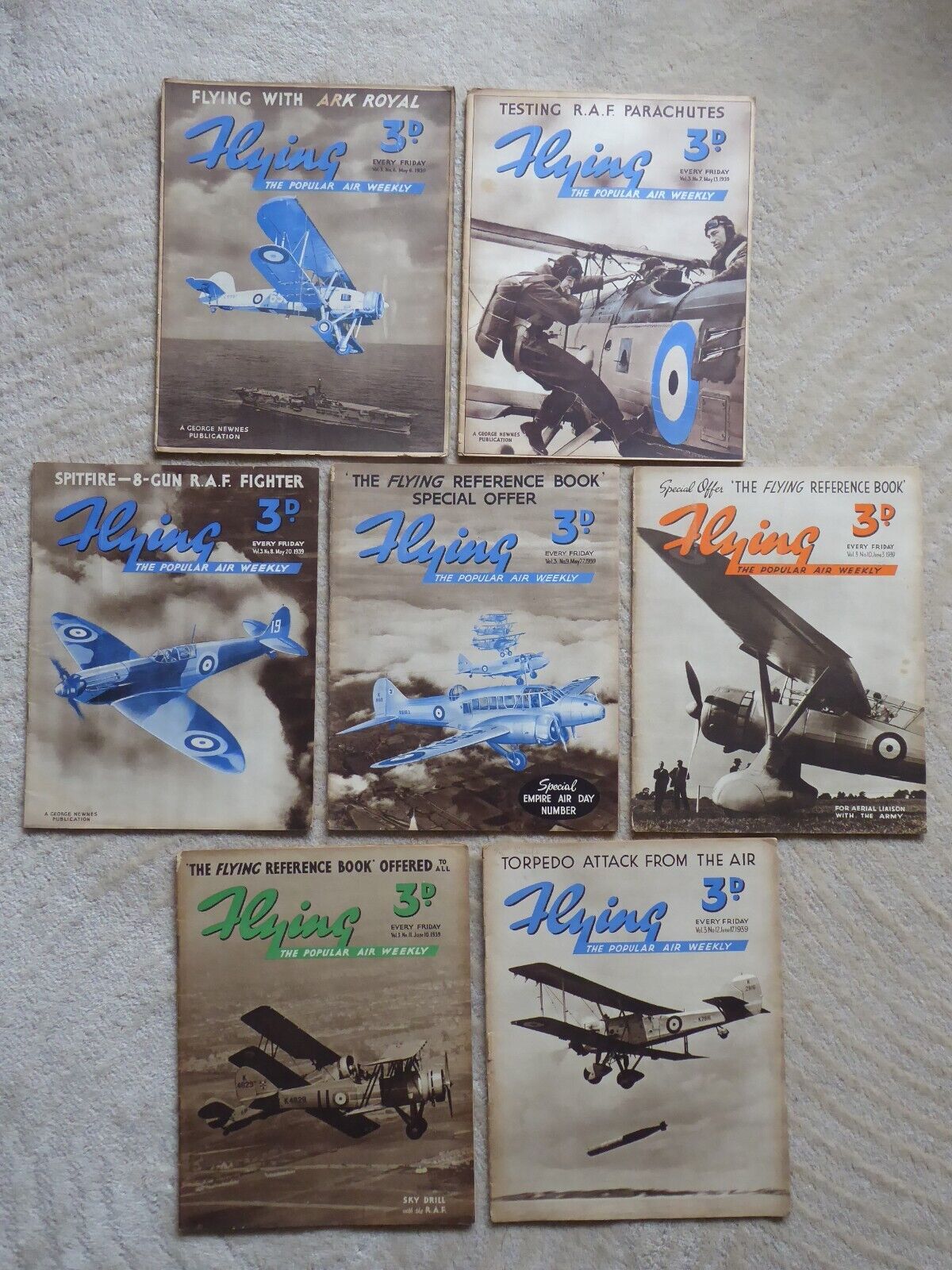 Pre-WW2. Flying mags x 7. Vol 3 Issues 6-12. May/Jun 1939. Complete. Good.