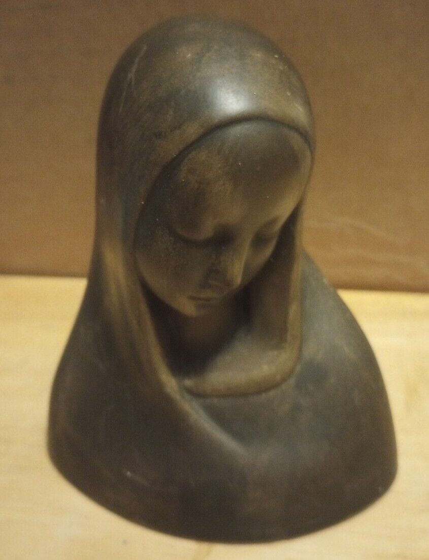MOTHER MARY VIRGIN MARY CERAMIC BUST Signed M. Boyer