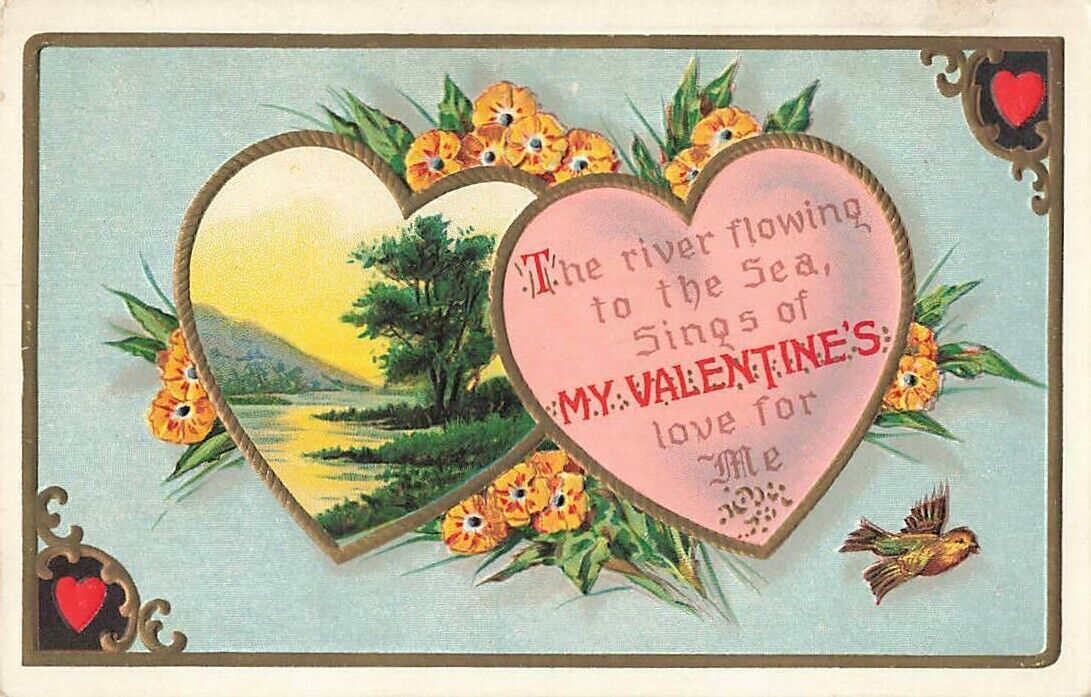 c1910s-20s Heart Birds Flowers Valentines Day P314