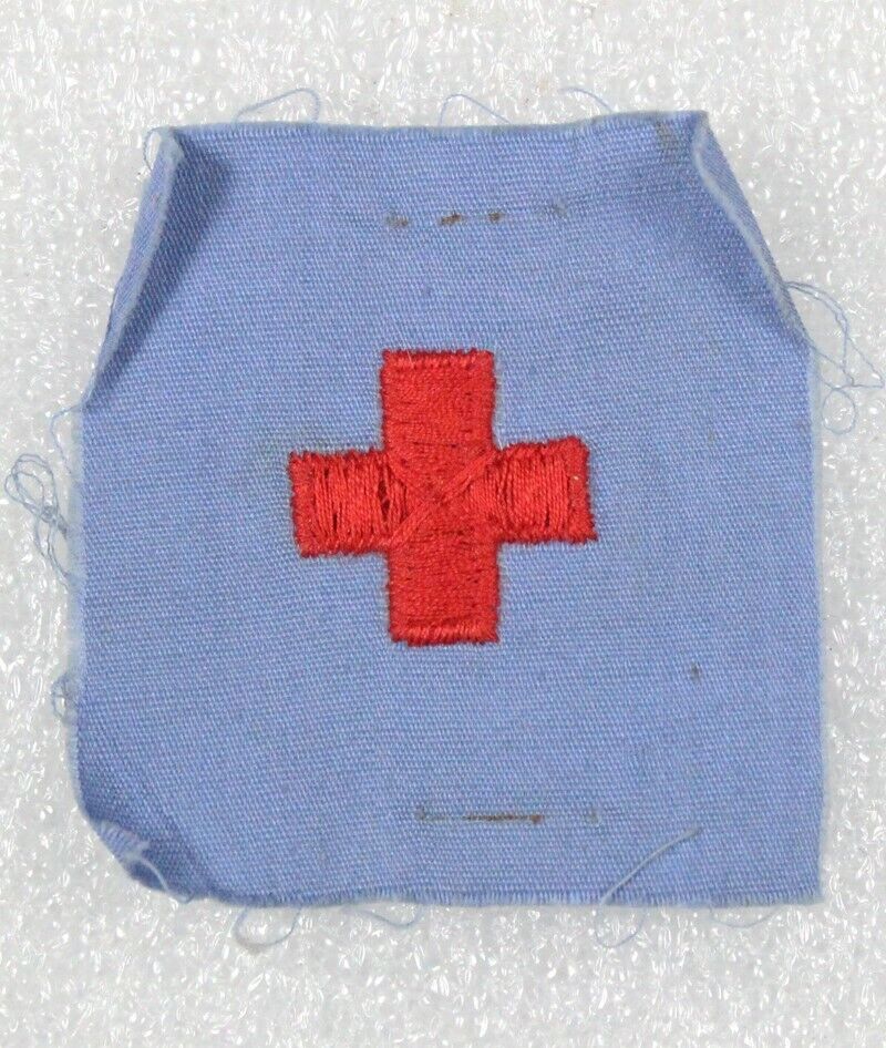 Red Cross: Uniform Cross - small, embroidered on blue linen 