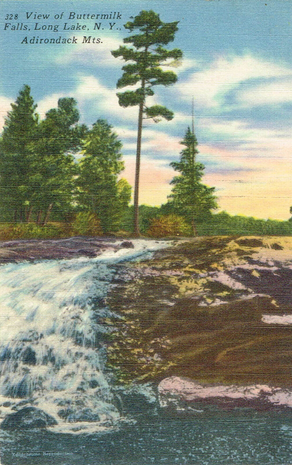 Vtg Buttermilk Falls Long Lake New York Adirondack Mts Postcard 1955 Postmark