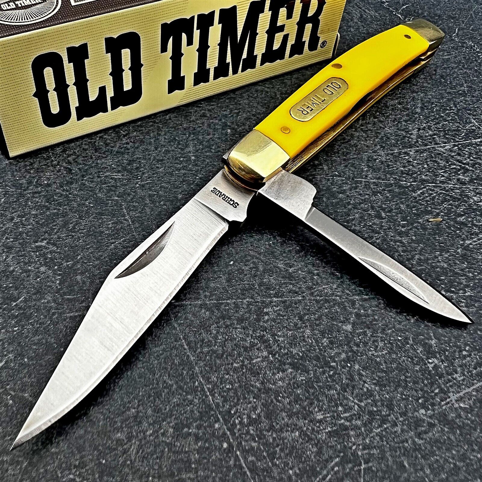Schrade Old Timer Yellow Middleman Jack Clip Pen Blade EDC Folding Pocket Knife
