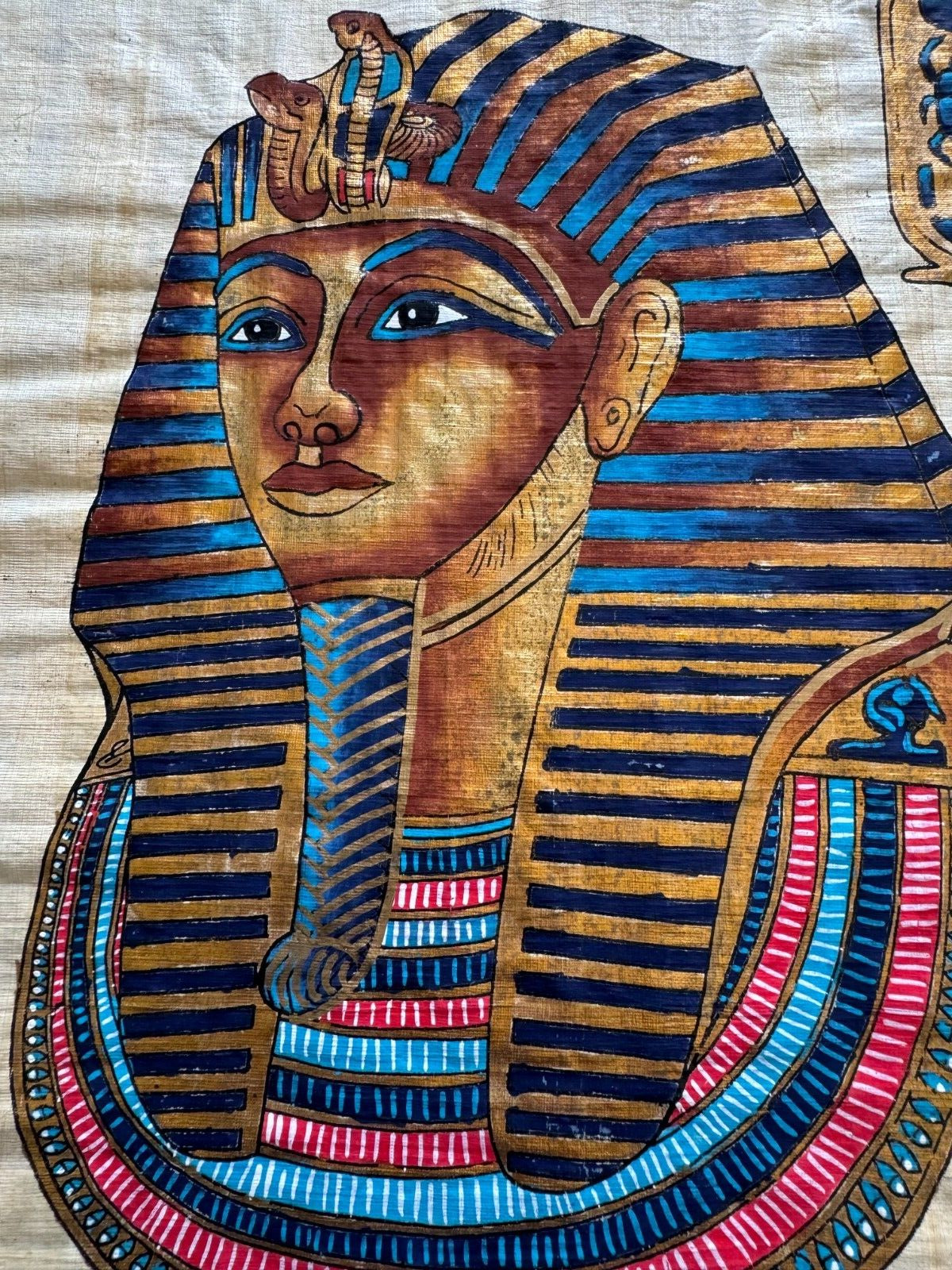 TUTANKHAMUN KING PHAROH PAPYRUS 1960’s EGYPTIAN CRAFT ART 17x12 INCHES COA # 9
