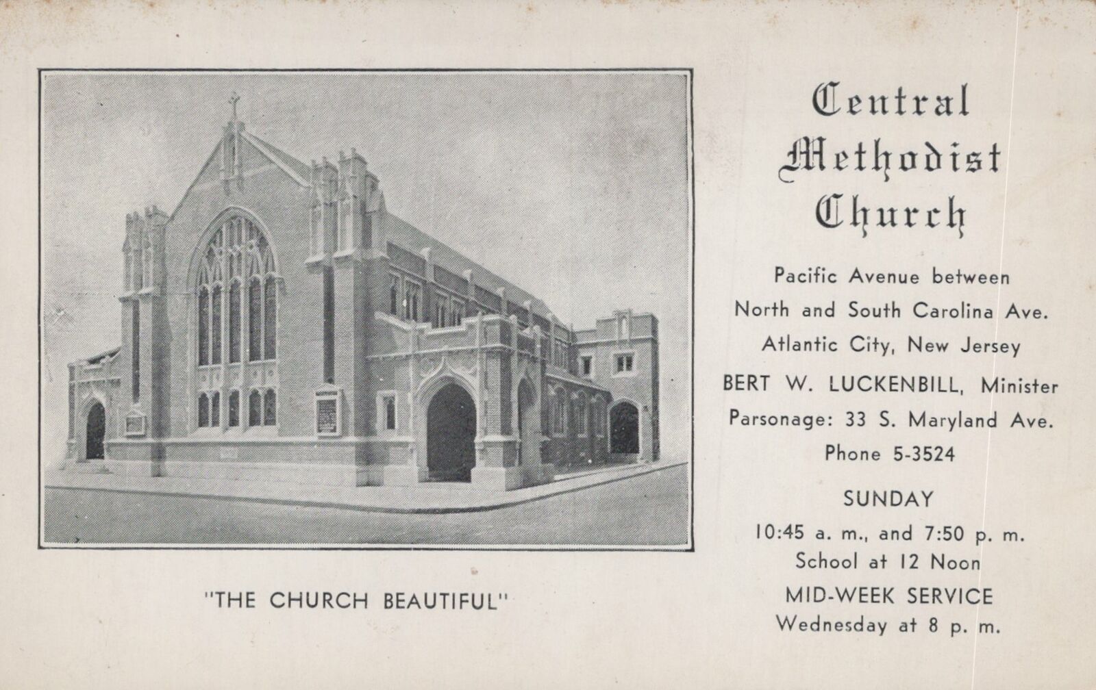 Postcard Central Methodist Church Atlantic City NJ 
