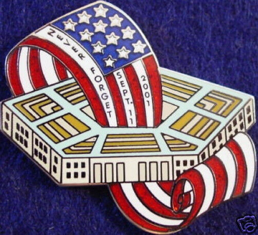 NEVER FORGET 9/11 PENTAGON w/USA Flag PIN 911 Tribute Memorial September 9/11/01