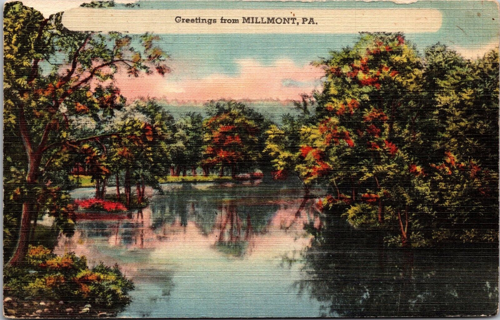Postcard Millmont PA greetings from scenic view vintage used postcard