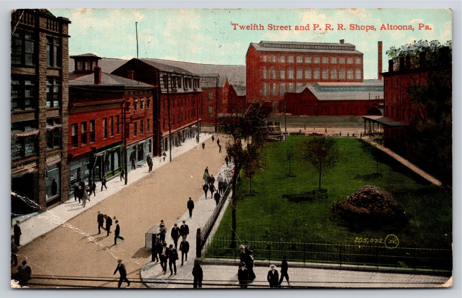 Altoona Pennsylvania~Birds Eye View Of 12th Street & PRR Shops~PM 1911~Postcard