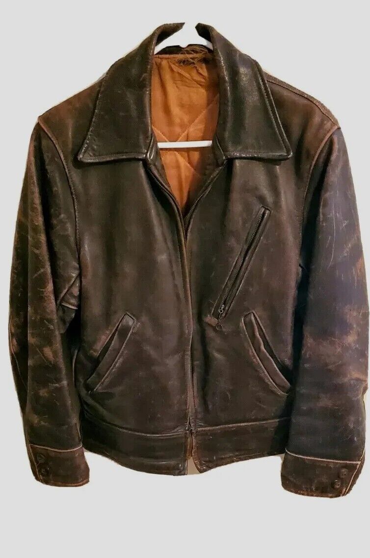 Vintage 1930\'s horsehide leather jacket size small, brown, excellent condition.