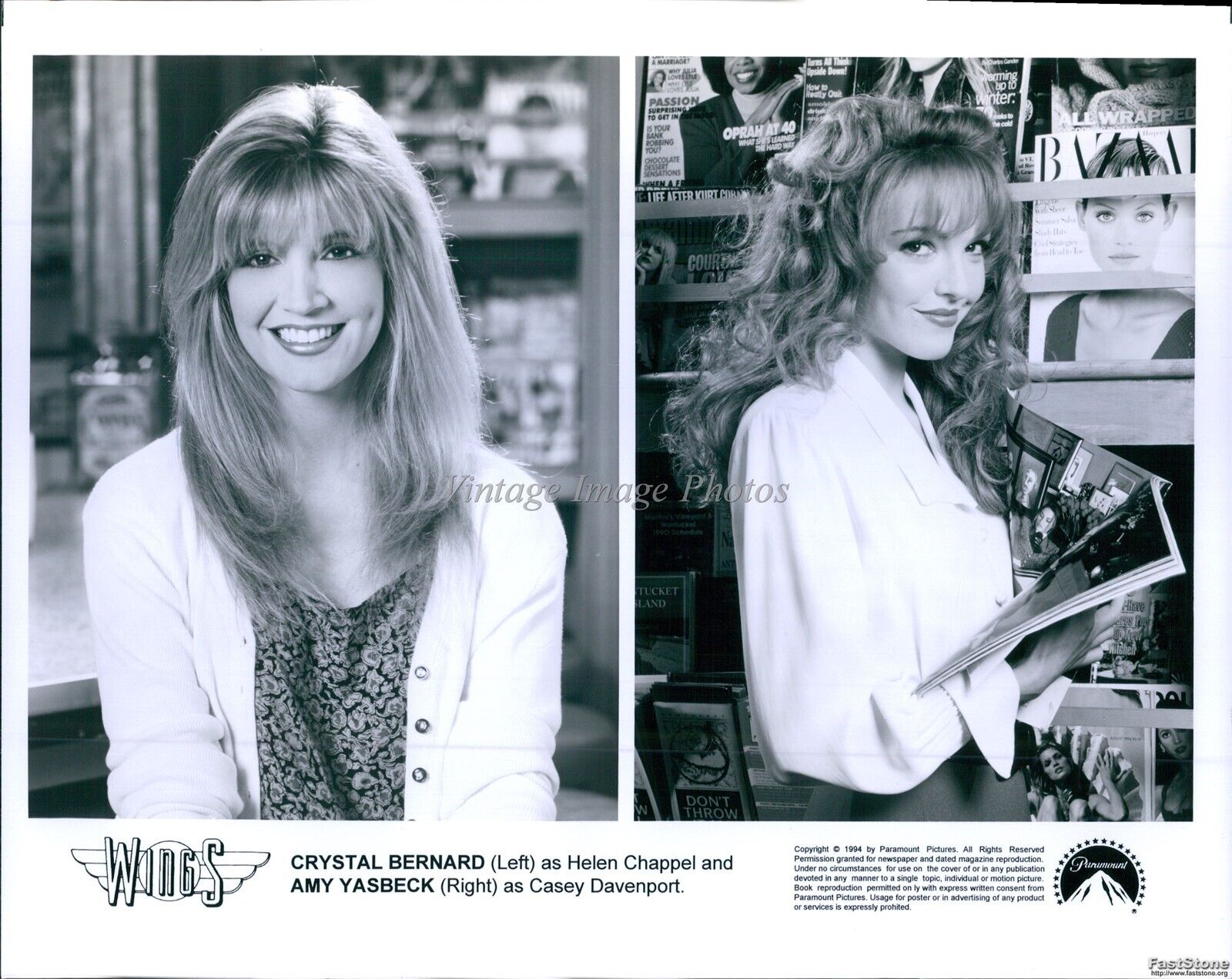 1990 Crystal Bernard Amy Yasbeck Starring On Comedy Wings Television Photo 8X10