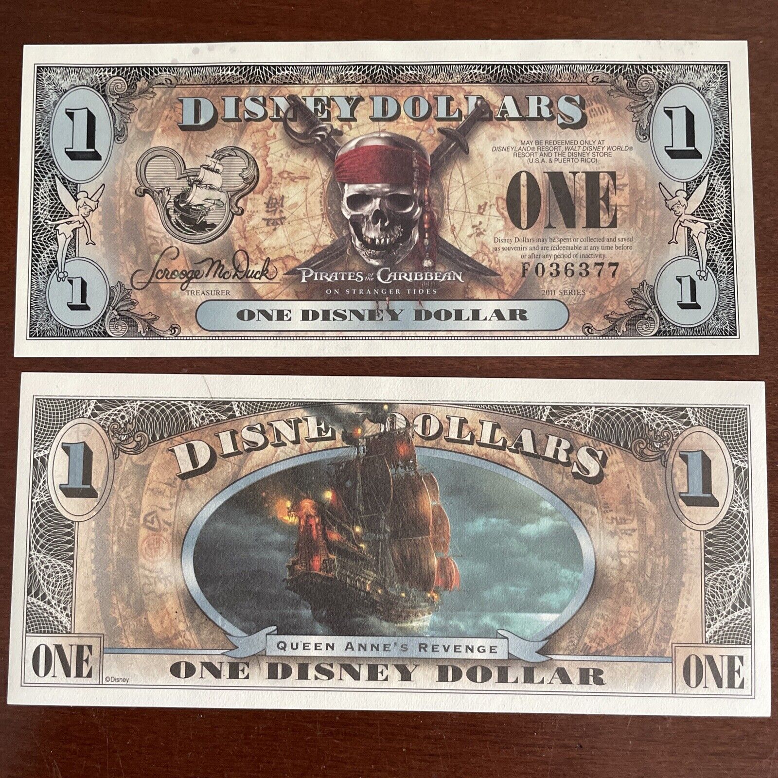 2011 DISNEY DOLLAR $1 Pirates of the Caribbean - Unc- Low Serial #🔥
