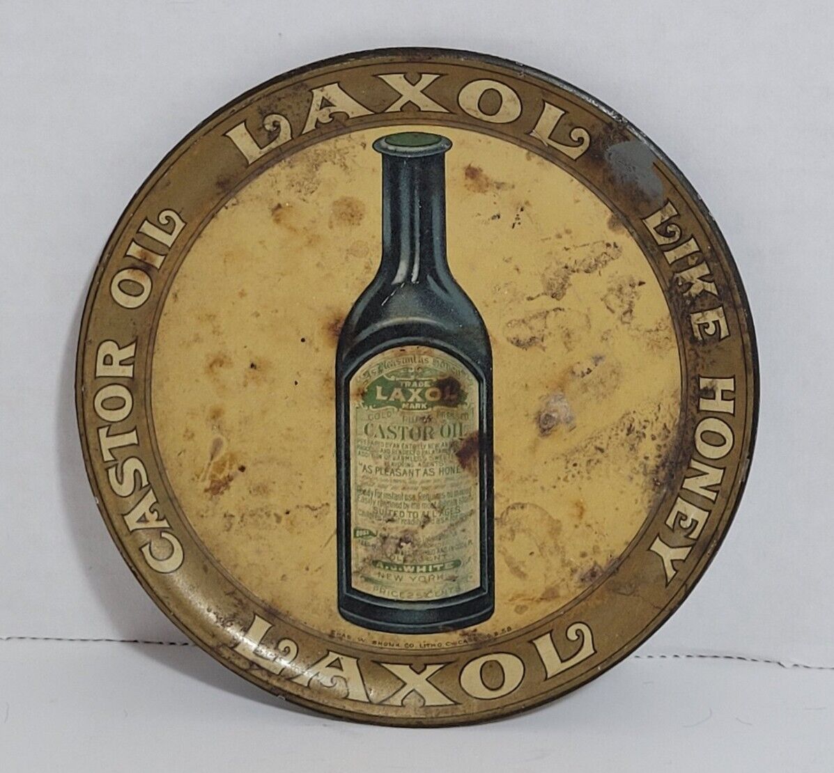 LAXOL CASTOR OIL VINTAGE TIN TIP TRAY Advertising Collectible