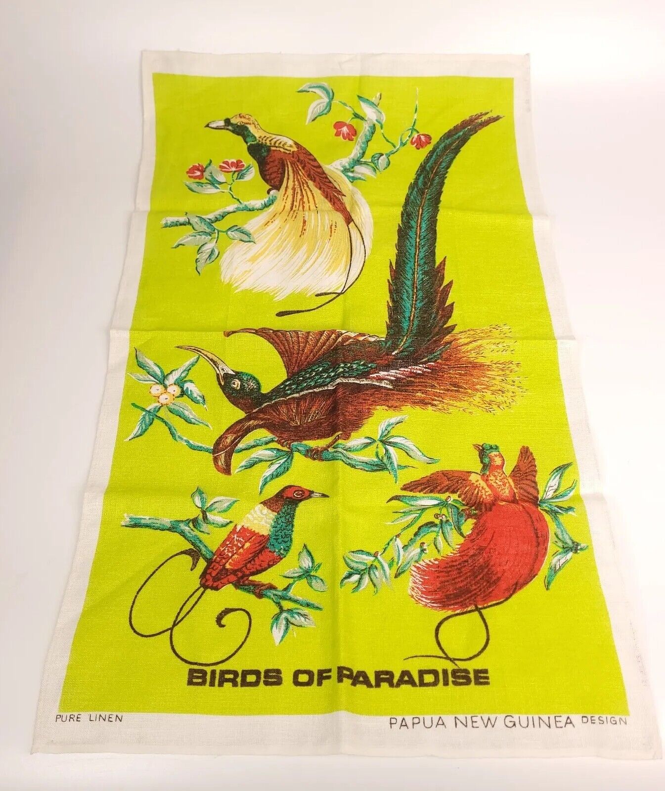 Vintage Birds of Paradise Linen Tea Towel Papau New Guinea Kitchen Wall Decor 