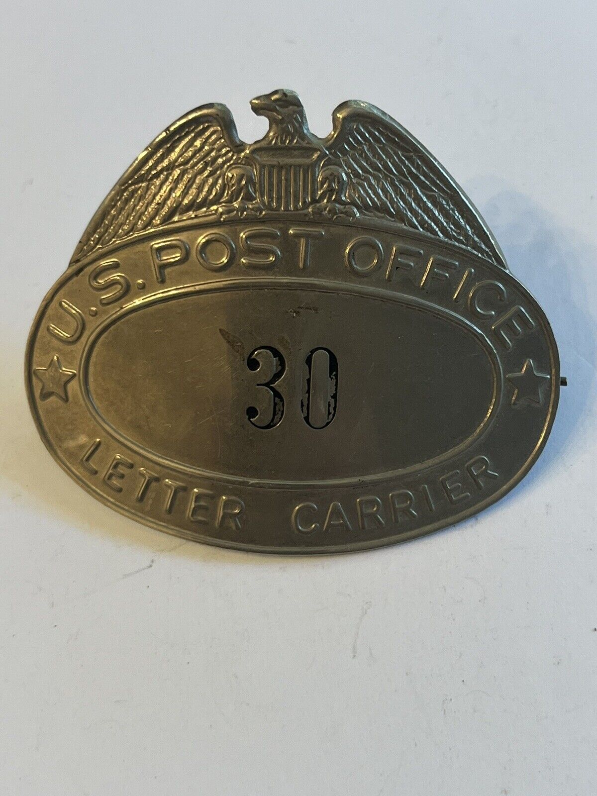 RARE VINTAGE#30 USPS Post Office U.S. Mail Antique Obsolete CARRIER Badge LQQK