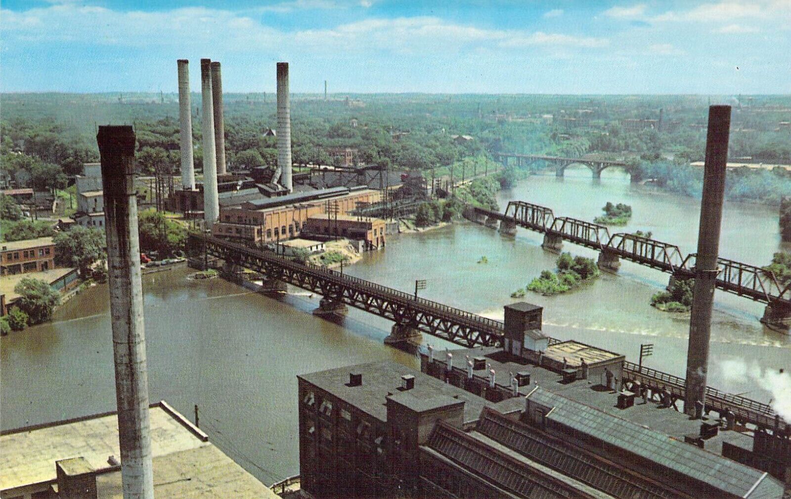 1951 IL Rockford Aerial View Industrial Area Railroad Mint postcard A08
