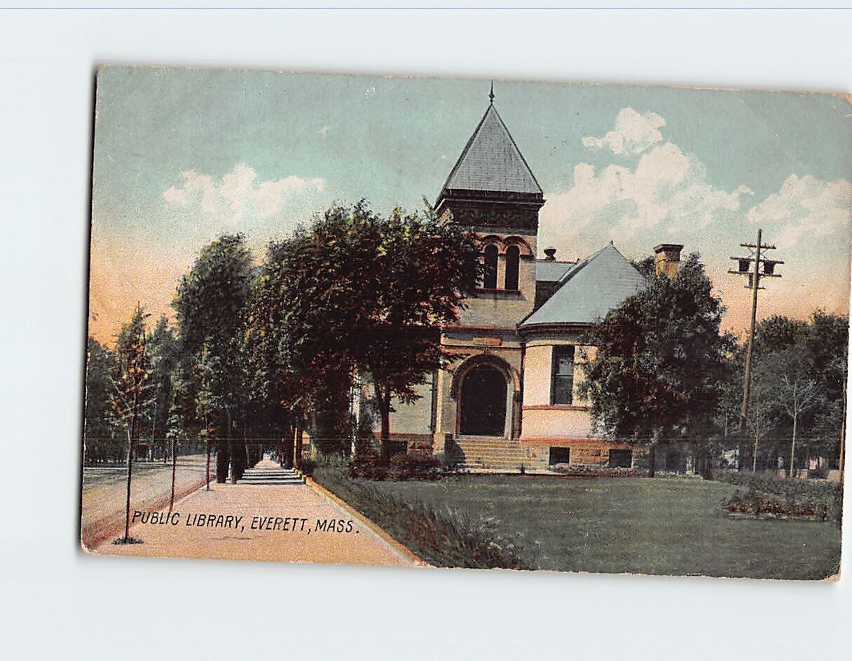 Postcard Public Library Everett Massachusetts USA