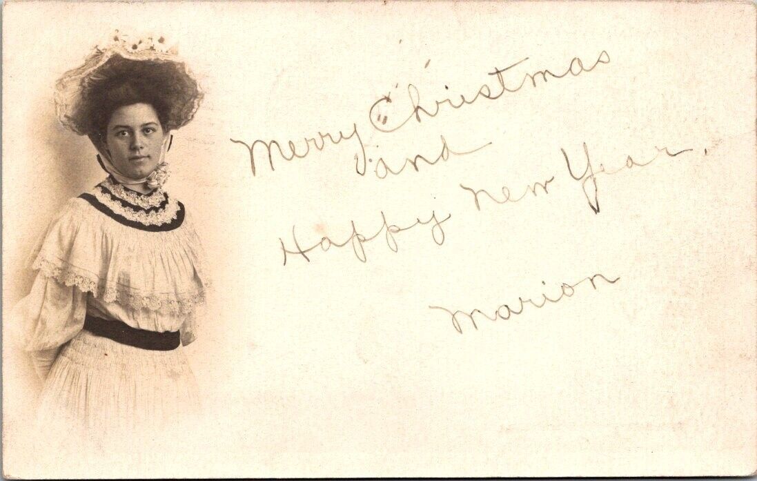 Vintage 1905 Beautiful Woman Postcard - Christmas - New Year - Chelsea Maine