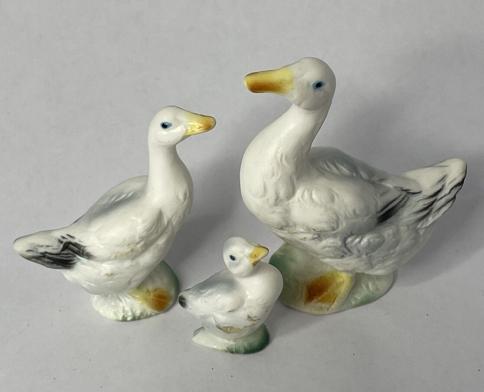 Miniature Bone China Ducks set of 3 Family Group black white
