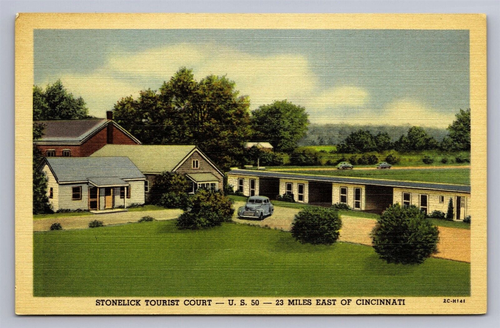 Batavia OH Stonelick Tourist Court Motor Motel Hotel Linen Vtg Postcard View