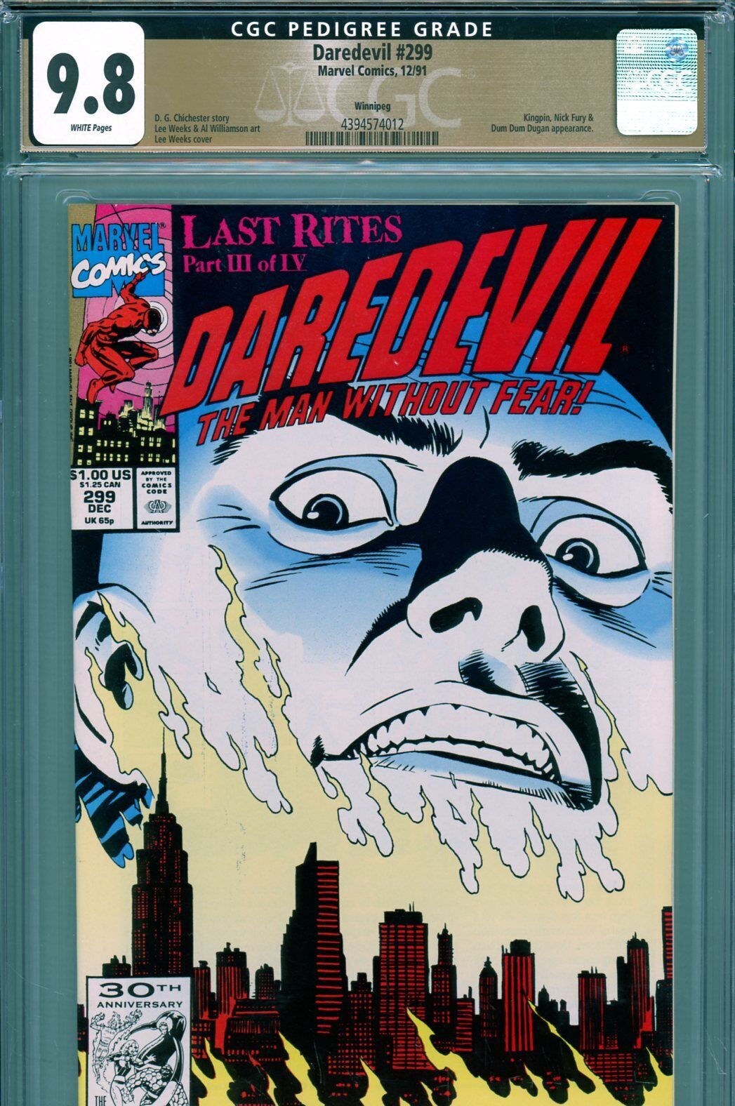 Daredevil #299 CGC 9.8 - PEDIGREE -Kingpin/Nick Fury appearance- HIGHEST GRADED