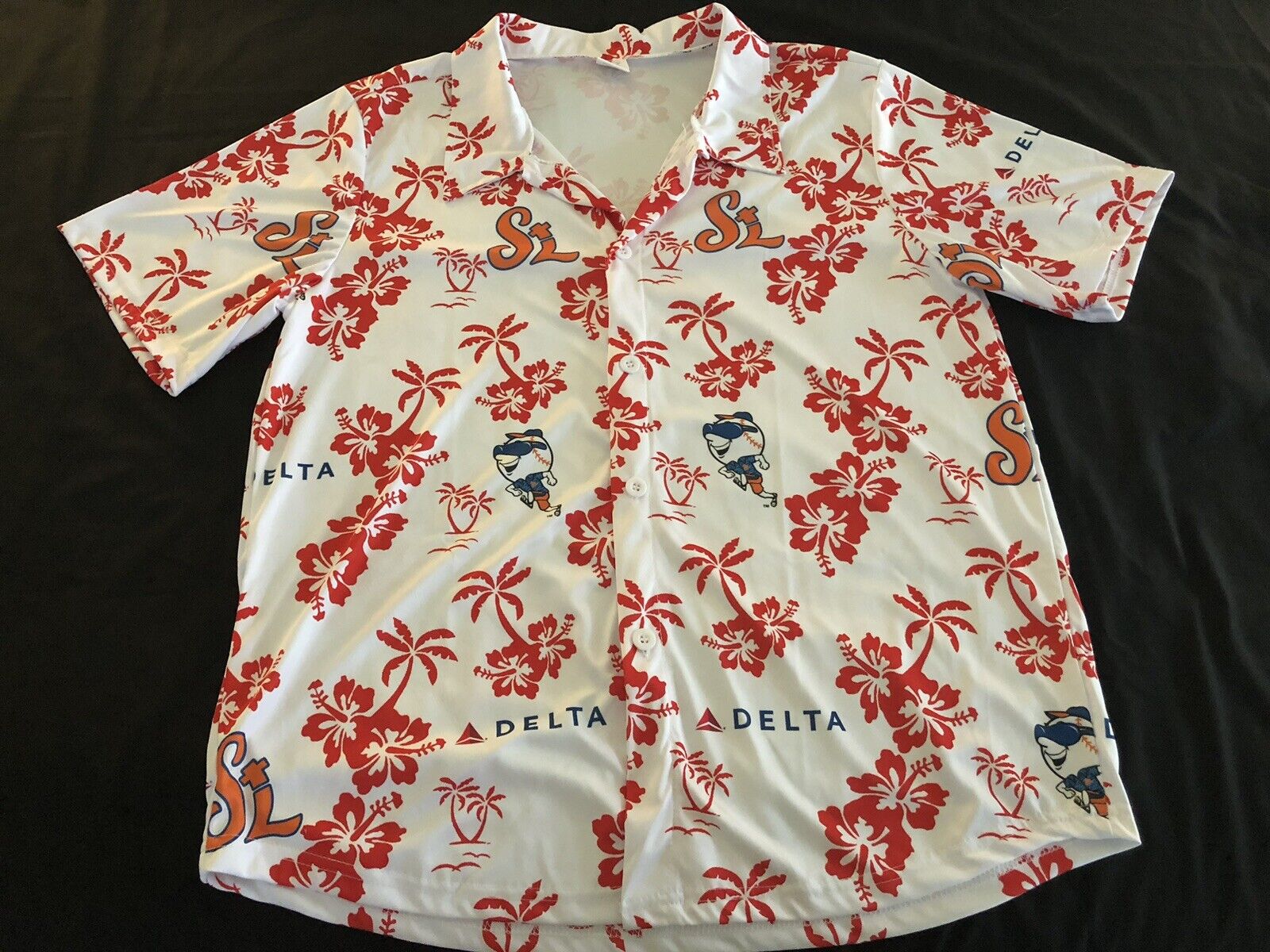 VTG. ST.LUCIE METS DELTA AIRLINES TROPICAL SHIRT WHITE RED SIZE L