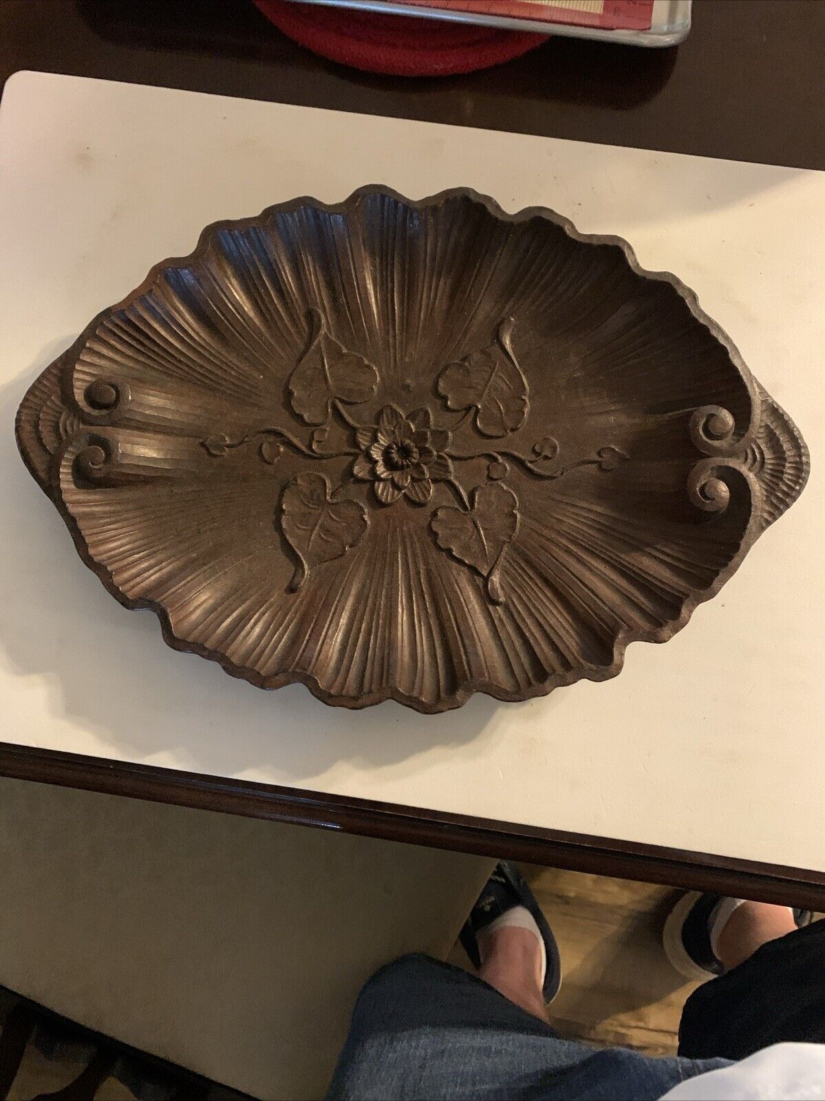 Vintage pressed wood or resin floral serving tray