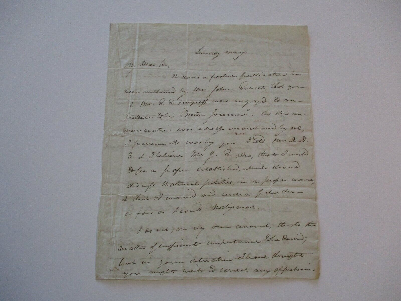 ANTIQUE  LETTER DOCUMENT FROM SECRETARY OF STATE DANIEL WEBSTER TO JOSEPH STORY