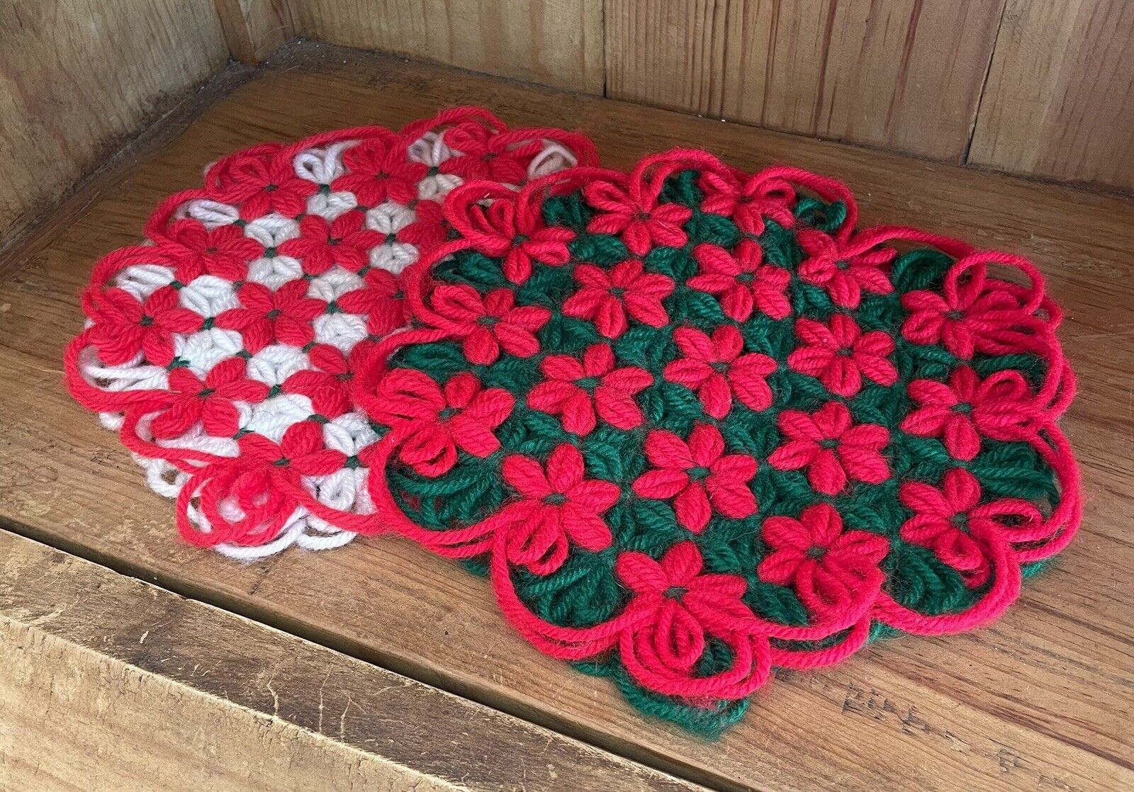 Vintage Handmade Crocheted Christmas Doilies, Pot Holders, Trivets (set of2)