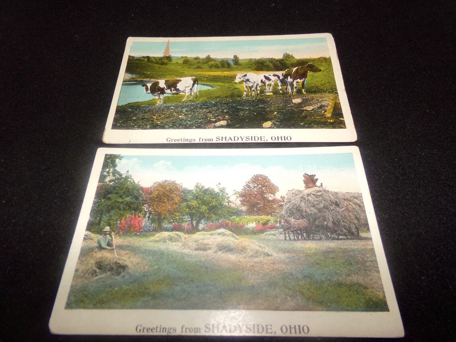 Shadyside OH, pair 1920s postcards, 