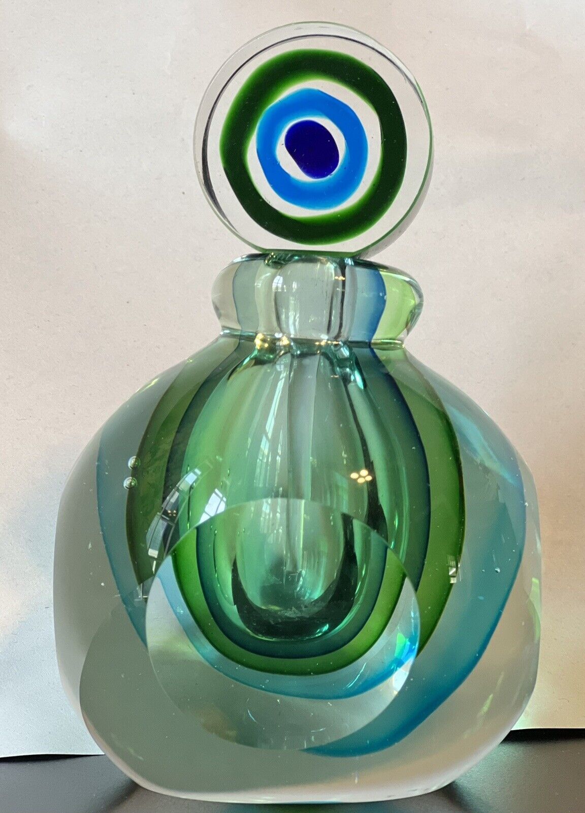 Spectacular Blue Green Vintage Murano Italian Sommerso Art Glass Perfume Bottle