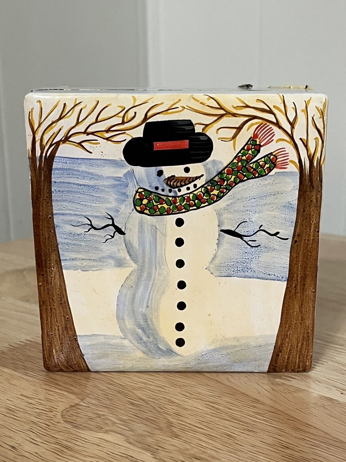 Hand Painted Wood Coasters with Box By Foreside - Set of 6 Vintage  Snowman