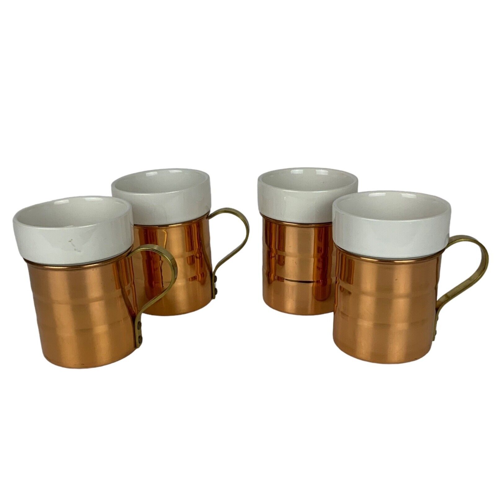 Vintage Baker Hart & Stuart Copper & Ceramic Mugs Set Of 4 Turkish Coffee Tea