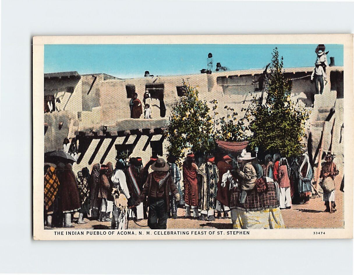Postcard Celebrating Feast of St. Stephen Indian Pueblo Acoma New Mexico USA