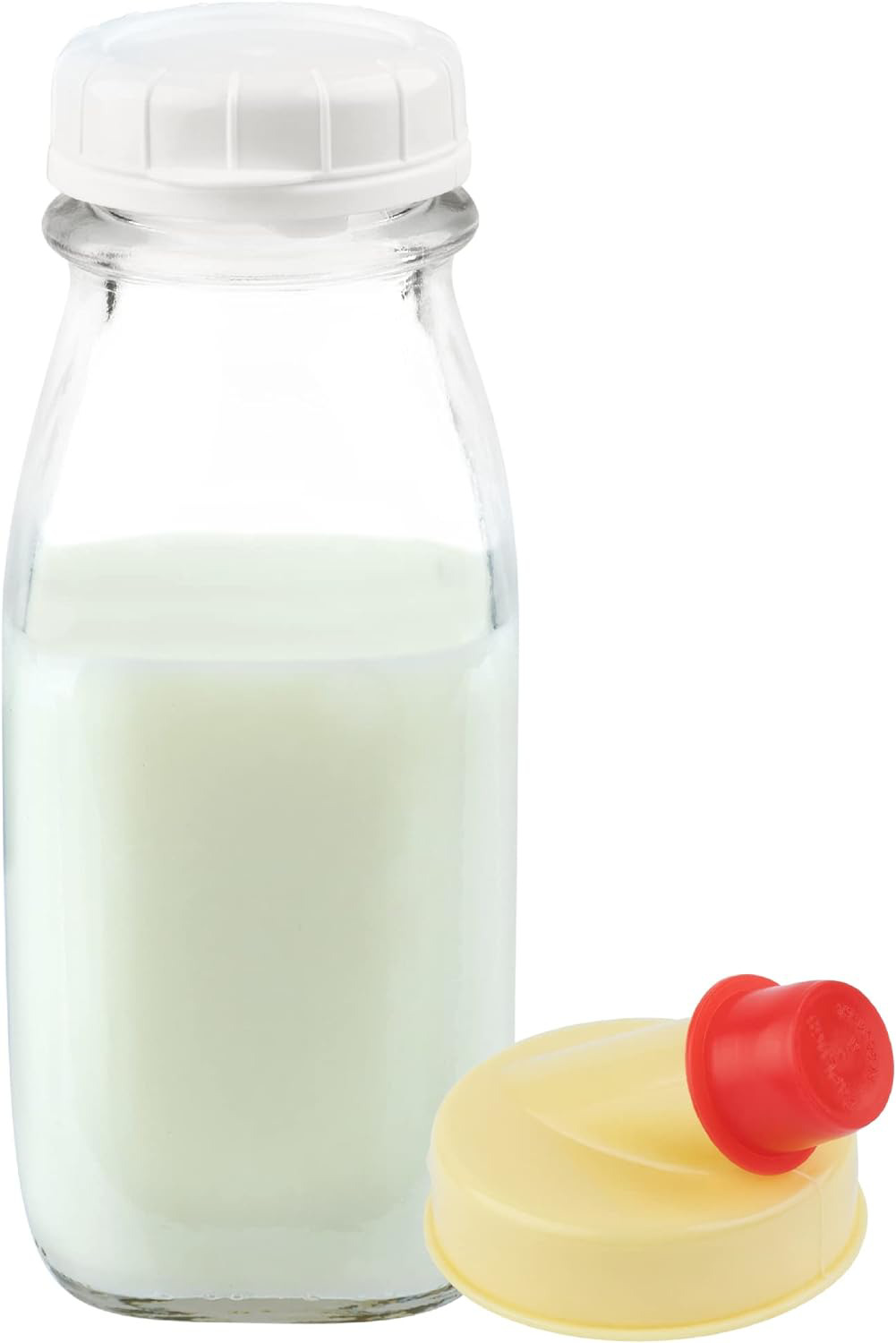 Kitchentoolz 12 Oz Square Glass Milk Bottle with Lids- Perfect Milk Container -