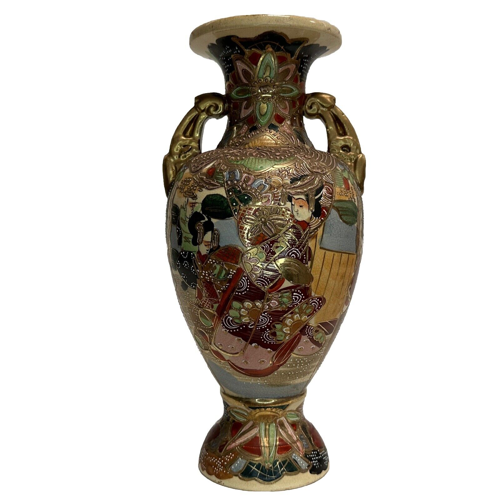 Vintage Royal Satsuma Double Handle Floral Vase