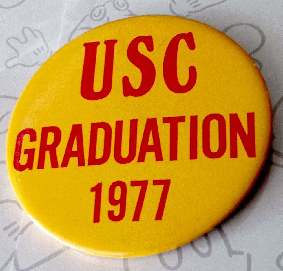 Vintage USC Trojans Graduation 1977 Button Pinback Lapel Pin 2.5\