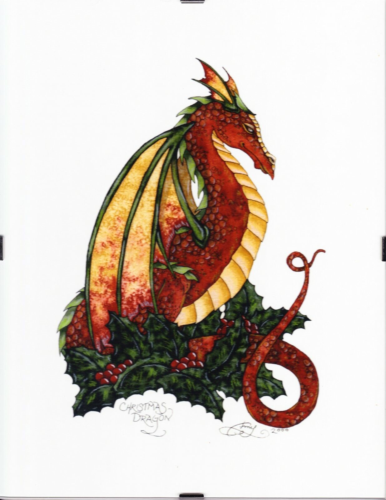 Christmas Dragon Print by Fantasy Artist Amy Brown Framed ready to hang 8.5x11