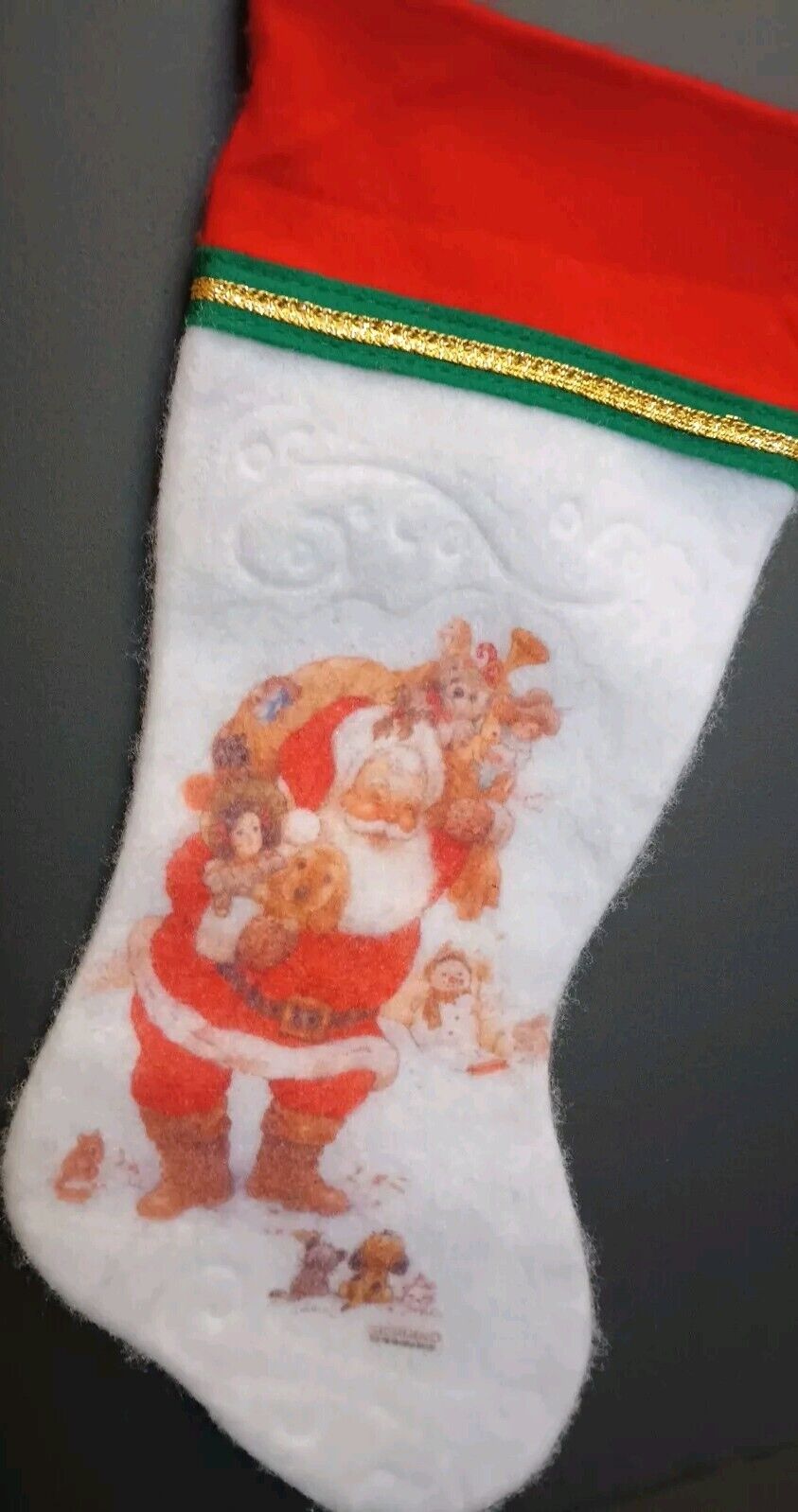 Vintage Greg Giordano Felt Christmas Stocking Santa