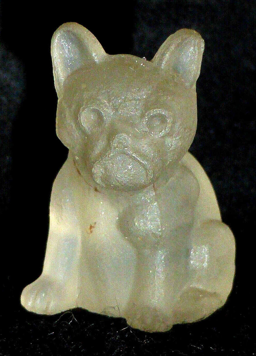 Delightful Antique Czech Frosted Glass French Bulldog Charm, No Collar c1900