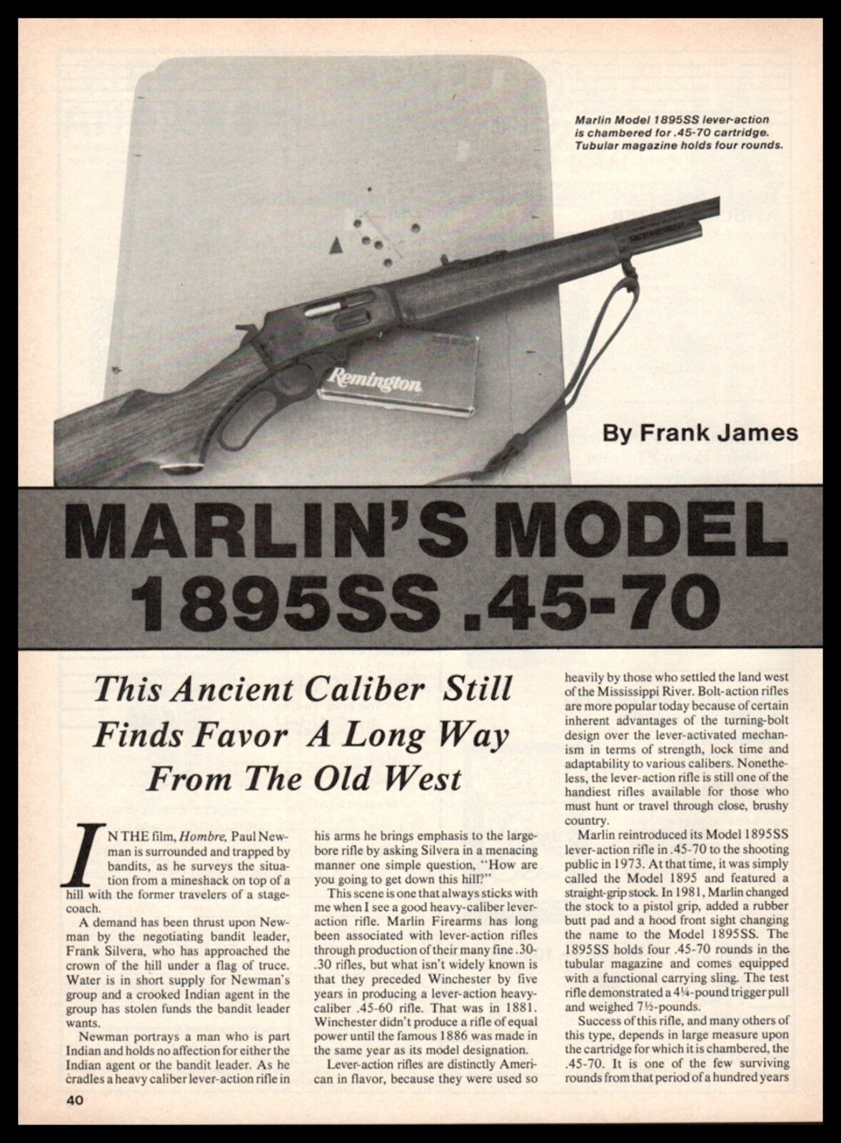 1991 MARLIN Model 1895SS.45/70 Lever-action Rifle 3-page Article